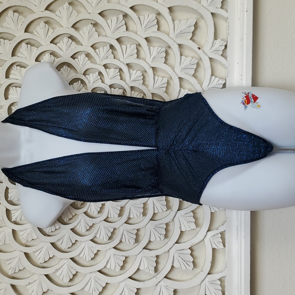 Vintage Blue Black Sparkle Lingerie Bodysuit Sheer One Piece Treasure by…